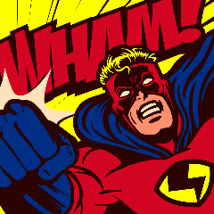 Picture displaying an illustration of a superhero in a comic book style.