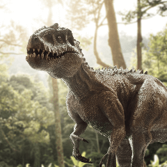 Image of a dinosaur in a lush jungle environment.